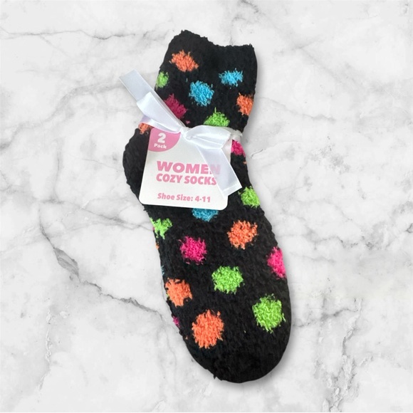 2 Pack Colorful Polka Dot & Stripes Cozy Socks NWT - Picture 1 of 2